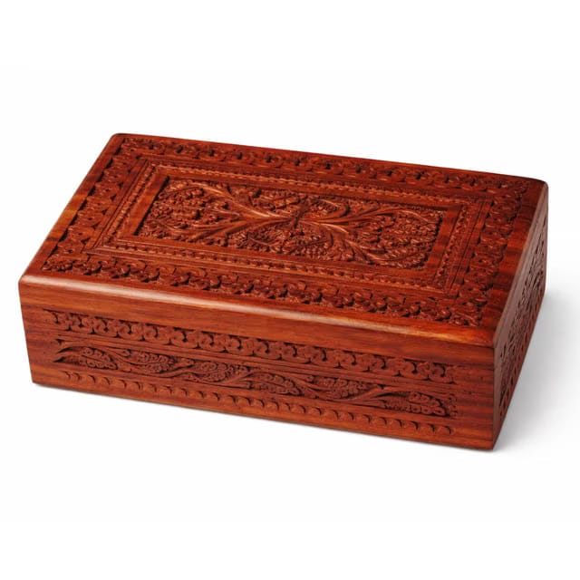 Handcrafted Wooden Carved Jewelry Box with Floral Design – Decorative Storage Organizer for Jewelry