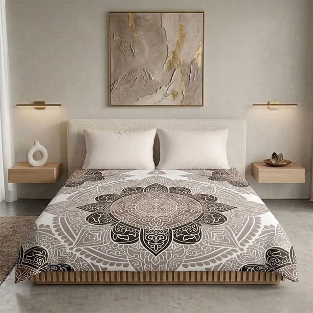 Elegant Weavers Jaipuri Design Microfiber Double Bedsheet (Beige)