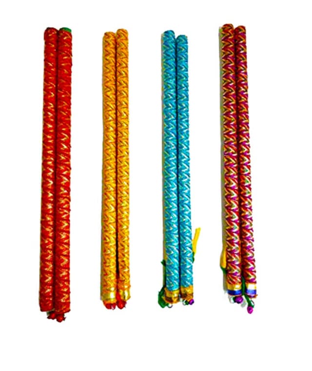 Avanti Creation Brocade Lace Decorated Wooden Dandiya Sticks for Dance Garba Sticks for Navratri Celebration 14.4 Inches