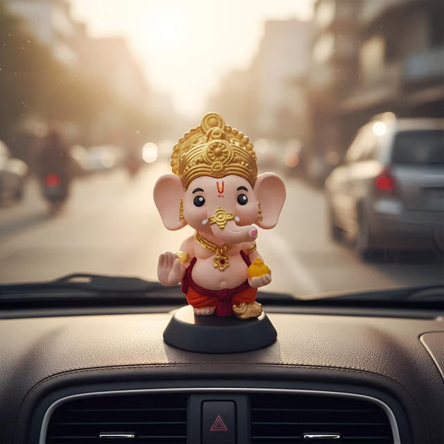 Cute Lord Ganesha God Idol for Car Dashboard with Mushak & Modak – Elegant Ganesha Murti for Home Decor – Decorative
