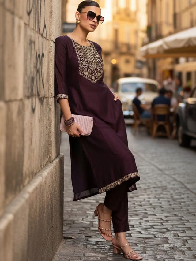 Women Embroidered Sequinned Kurta