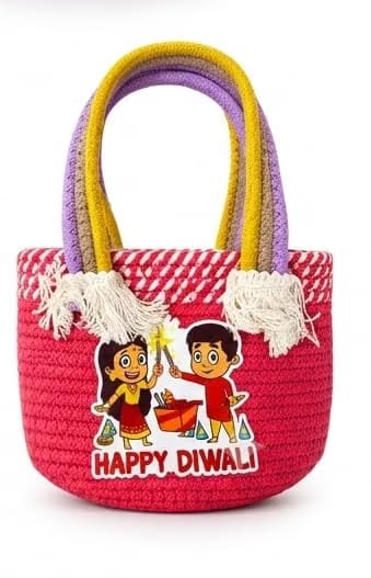 Single Jute Carry Bag with Cotton Rope Handle, Reusable Gift Bag for Festivals, Return Gifts and Diwali Shopping