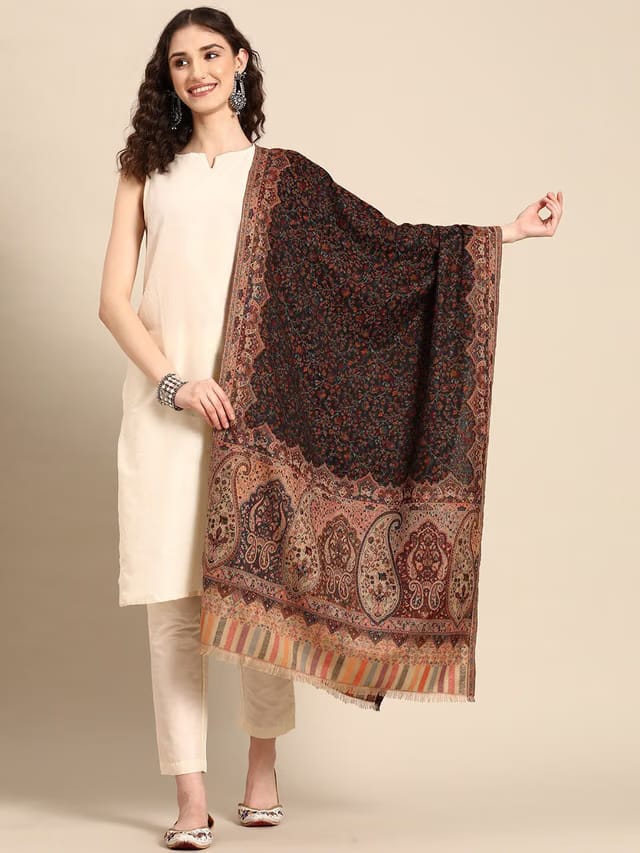 Brown Ethnic Motif Woven Design Stole