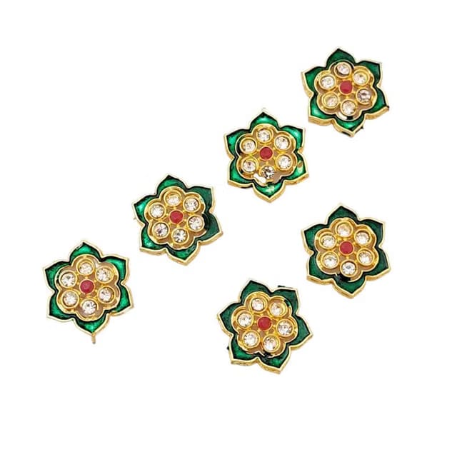 Meenakari Kundan Beads|Size:20mm|6 Pcs|Green