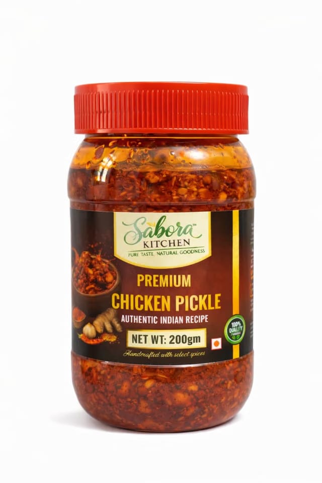 Sabora Kitchen Premium Chicken Pickle 200 g, Boneless Chicken Achar, Authentic Indian Recipe