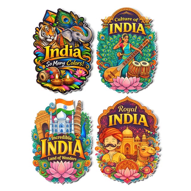 Regalo Casila India Fridge Magnets Set of 4 Indian Culture Tourism Souvenir Taj Mahal Peacock Tiger Elephant Royal India