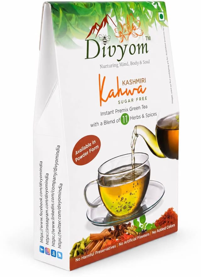 DIVYOM Kashmiri Kahwa Sugar Free Instant Premix Green Tea Spices Green Tea Box