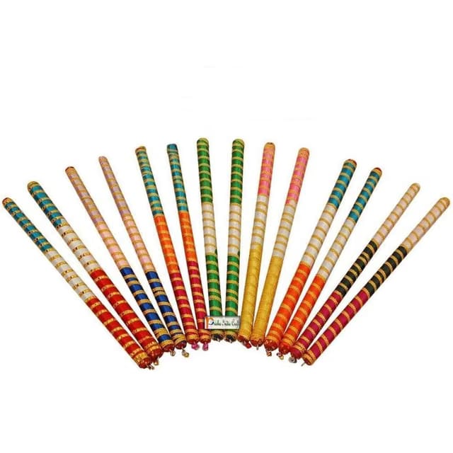 Prisha India Craft 2 Pair Dandiya Dandia Sticks Large Beautiful Wooden Multi Color Dandiya Sticks