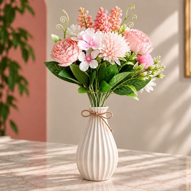 SATYAM KRAFT 1 Pcs Artificial Multiflora Flower Roses Fake Sticks Bunch Decorative Items for Home Decor, Bouquets