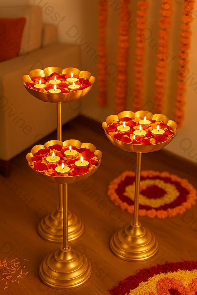 Golden Urli Stand Set of 3 for Home Decor