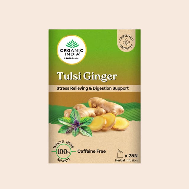 Organic India Tulsi Green Tea Lemon Ginger Herbal Infusion Bags