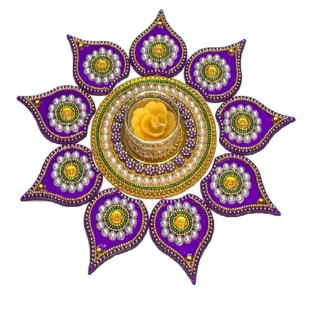 Small 11 Pcs Acrylic Rangoli Set with T Light Holder 11" Diameter
