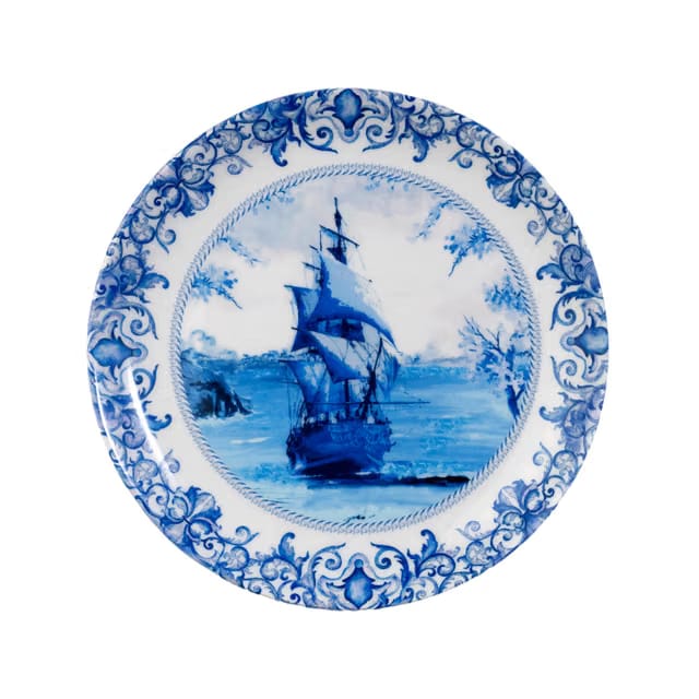 Decorative Wall Plate|Stand & Metal Hook|Delftware Dutch Blue Pottery Ship|Hanging Wall Plate