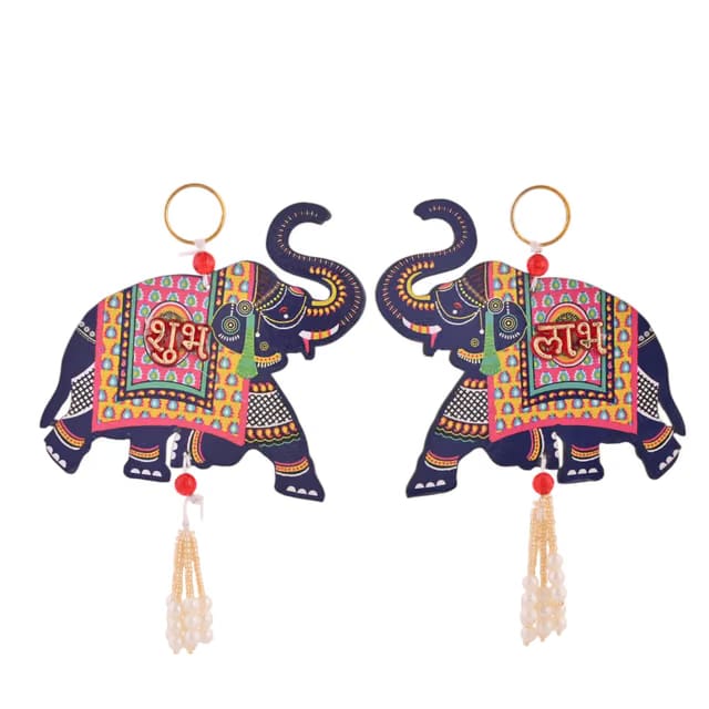 Pride Store Shubh Labh Wall Decoration, Door Hangings for Diwali Decoration - Wooden Elephant