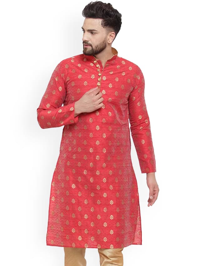 Men Ethnic Motifs Jacquard Jari Work Kurta