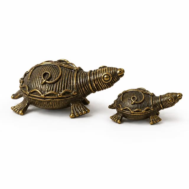 Dhokra Brass Turtle Figurine – Handcrafted Decorative Turtle Statue for Home & Office Décor, Tabletop Showpiece
