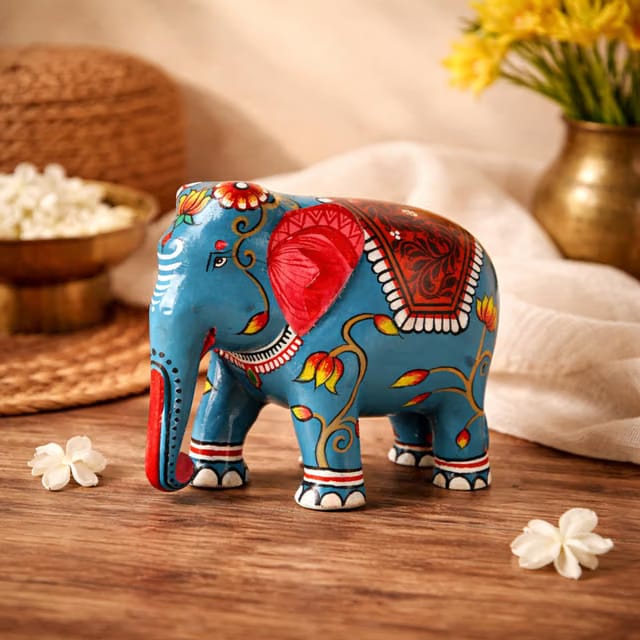 INDHA Handcrafted Decorative Wooden Elephant Statue – Ethical Handmade Home & Office Décor, Thoughtful Gift, 3 Inch