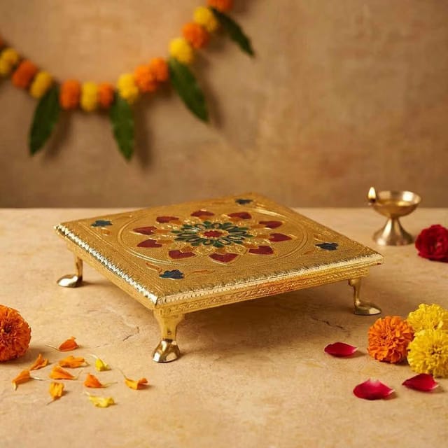 Minakari Puja Chowki (10x10 Inch)