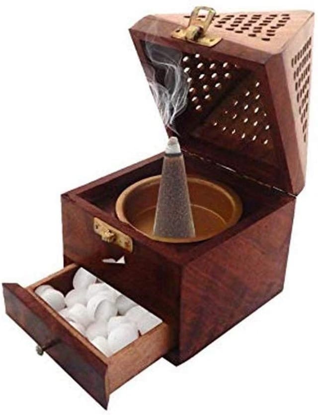 Wooden Incense Sticks Holder Wooden Pyramid Incense Box Ash Catcher Home Fragrance Stand Holder Agarbatti & Dhoop