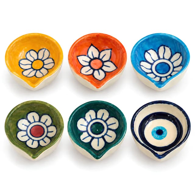 Handpainted Ceramic Diyas, Inner Designs, Assorted
