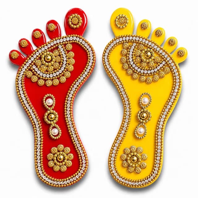 Premium Heavy Kundan Work Designer Laxmi Charan Paduka Sticker – Traditional Pooja Footprint for Home Entrance