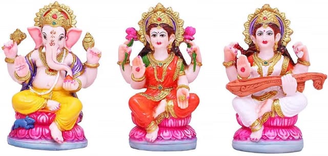 Marble Finish Laxmi Ganesha Saraswati Idol Maa Devi Lakshmi Ganesh Statue for Home Office Decor Puja Gifts