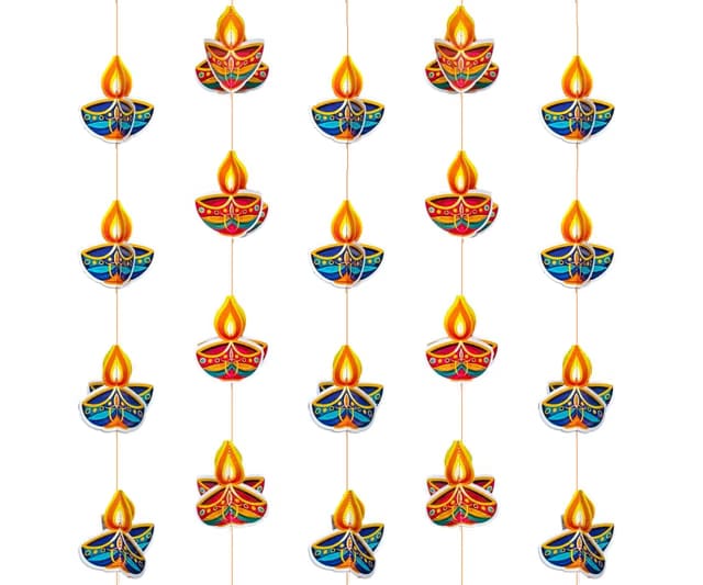 Paper Diya Garland for Diwali Decoration - Set of 4 Rows, 40 Diyas