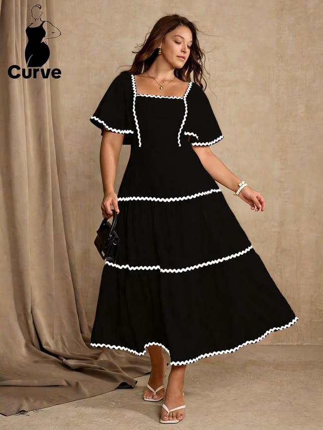 Women's Plus Size Contrast A-Line Dress