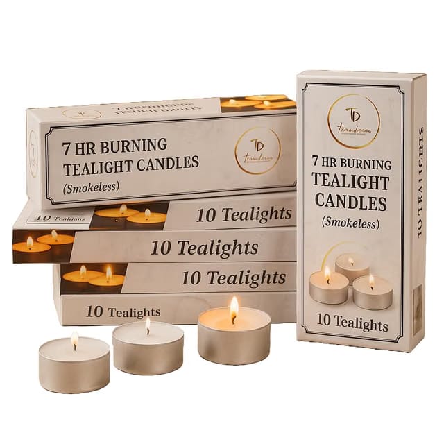 True Decor 7 Hour Extended Burn Time Tealight Candles Set of 50 - Smokeless & Unscented White Tea Light Candle