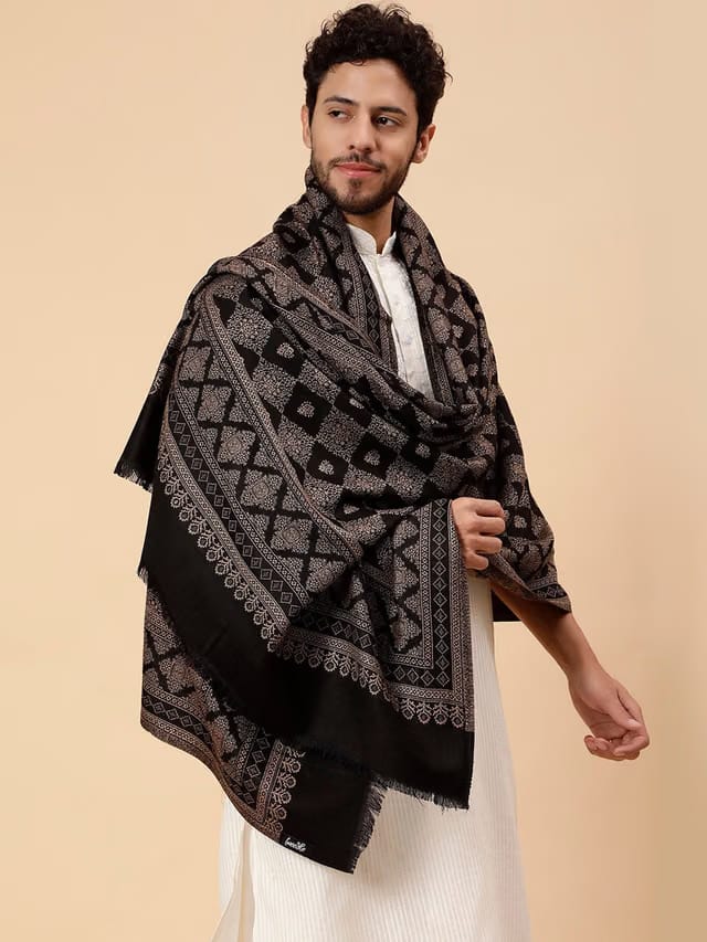Tweedle Geometric Woven Design Acrylic & Woollen Shawl