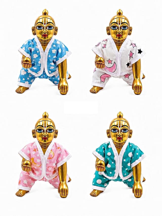 Summer Special Dress Set of 4 laddu Gopal ji Pure Cotton Fancy Night Suit for Daily shringar