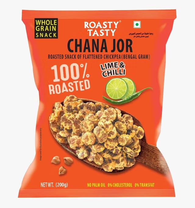 Roasty Tasty Roasted Chana Jor Lime & Chilli Whole Grain Indian Snacks- 200g |No MSG