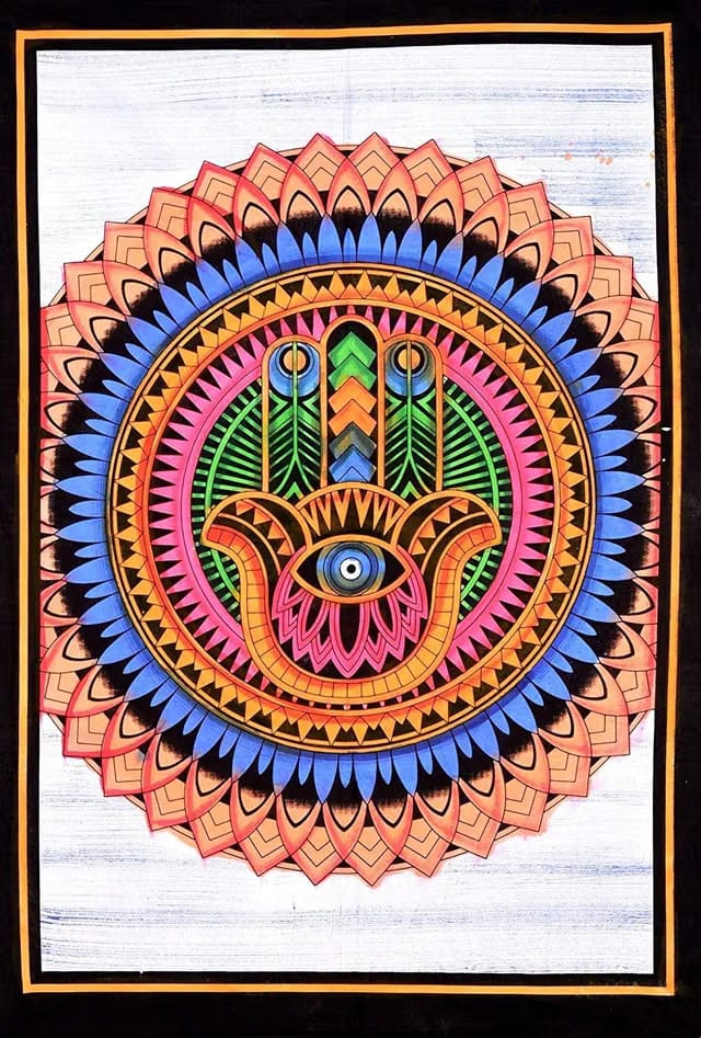 Om Export Hamsa Fatima Hand Tie Dye Mandala Tapestry Hippie Hippy Wall Hanging Indian Bohemian Tapestries Outdoor Picnic
