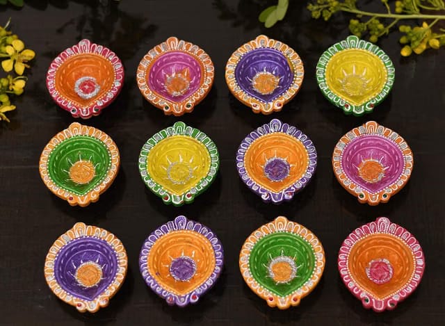 Umi The Crafts Hand Made Colorful Clay Diya for Diwali Decoration
