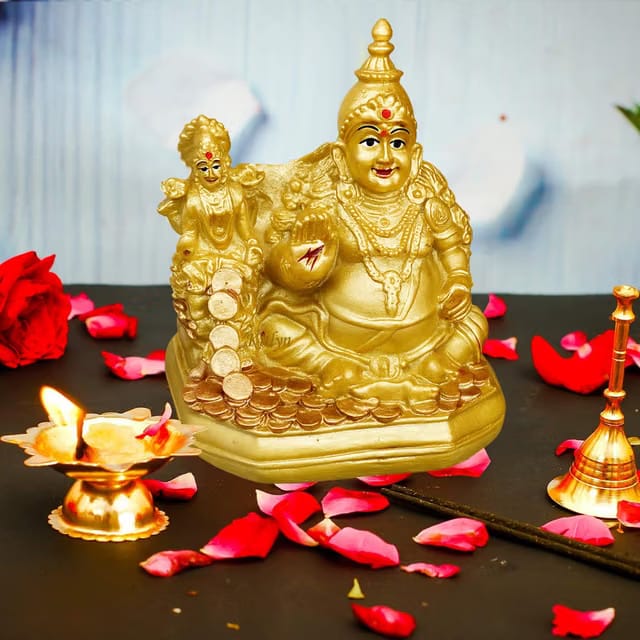 Resin Lord Kubera and Lakshmi Statue for Wealth and Harmony