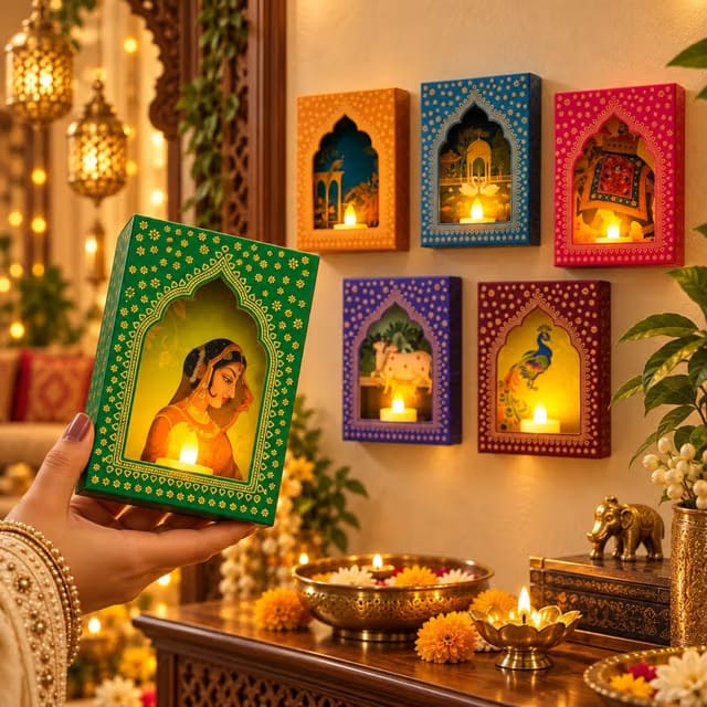 Jharokha Diyas Set of 6 Diwali Decoration Items, Wall Hanging Decor Items Home Decor Festive Decor Items