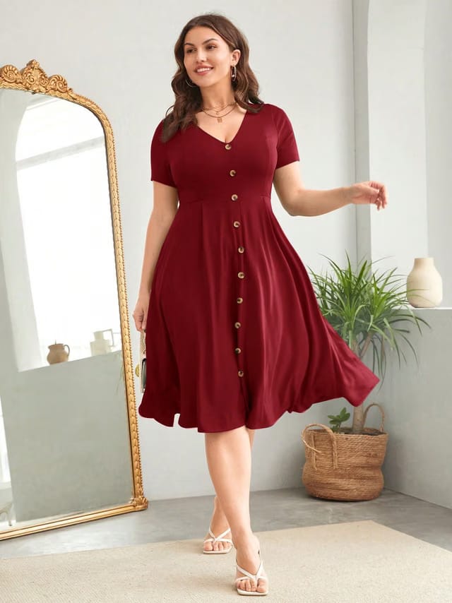 Women's Plus Size Button A-Line Dress