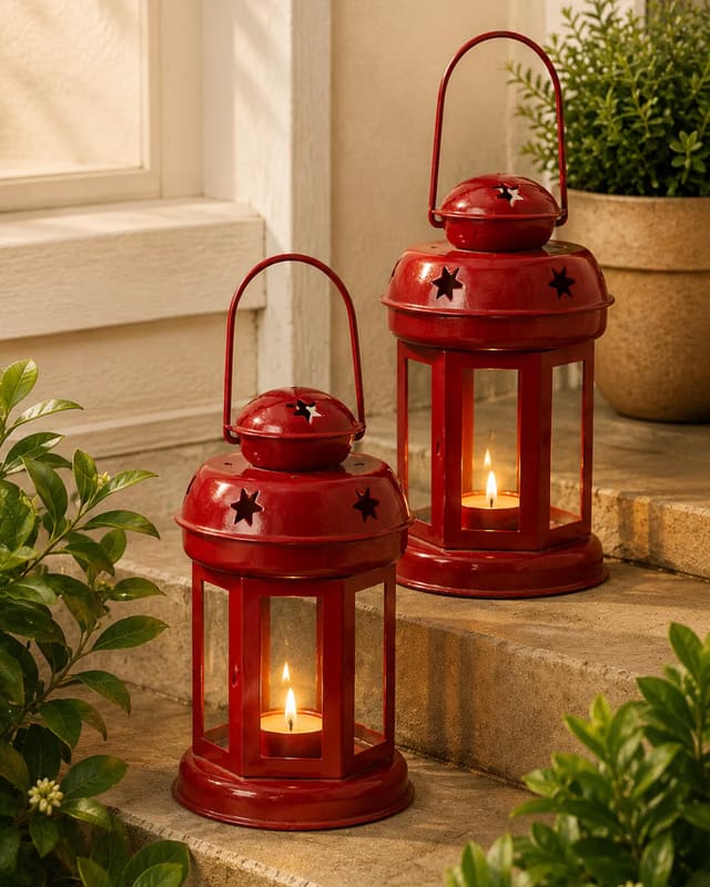 Homesake® Star Light Decorative Metal Lantern Indoor/Outdoor Hanging Lantern, Set of 2 Designer Candle Tealight Holder