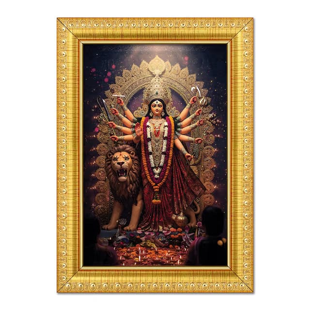 Durga Maa Photo Frame -5x7 Inches Durga Mata Painting for Wall, Pooja, Temple, Home and Office (Design 02)
