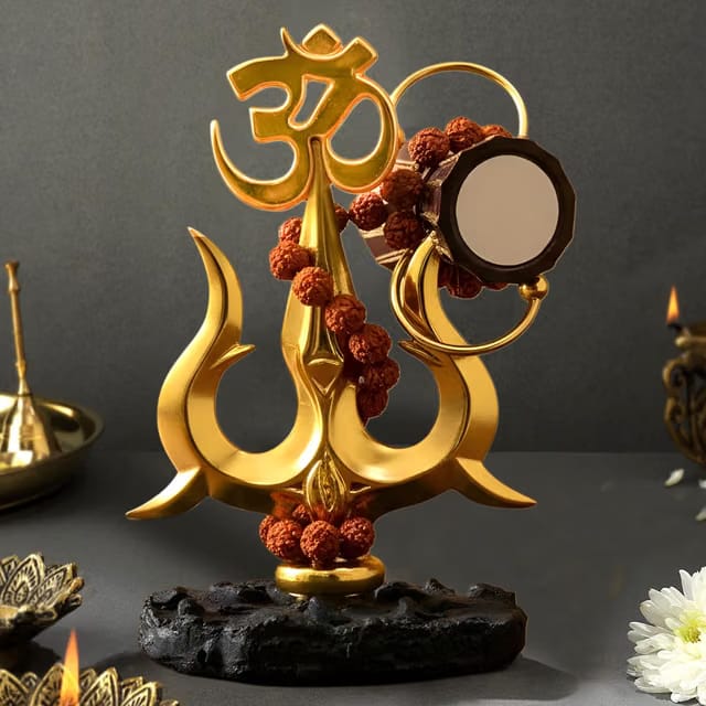 Lord Shiva Trishul with Om & Damru Decorative Idol (Resin, 4.5 Inch)