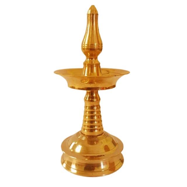 Pure Brass Glossy Finish Traditional Kerala Nilavilakku/Kerala Vilakku/Kerala Deepam/Diya/Kerala Oil Lamp 12 cm Ht.