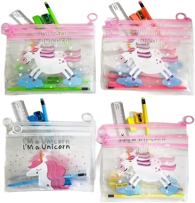 Kids Stationery Gift Set with Unicorn Pouch (Pencil, Eraser, Sharpener & Scale