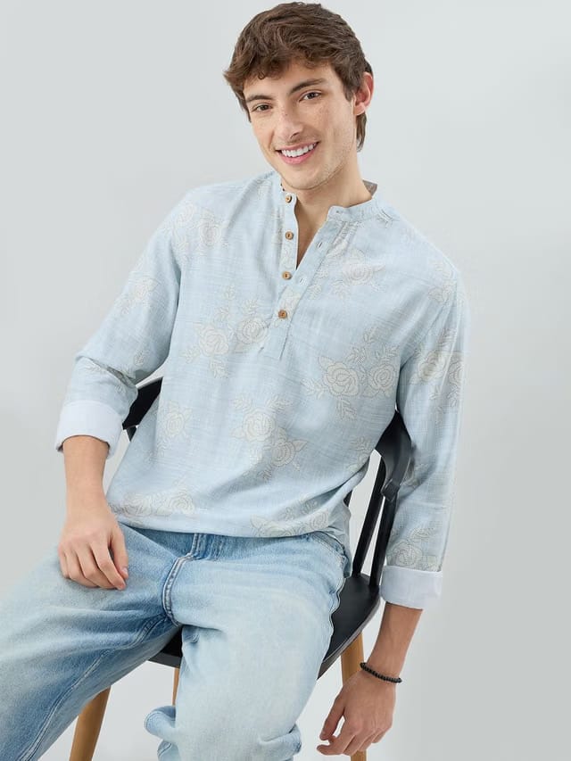 VASTRADO Artistic Blue Floral Printed Kurta