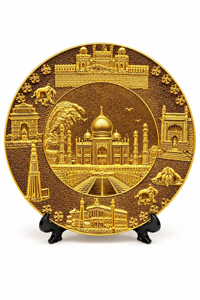Taj Mahal Decorative Gold Plate Indian Souvenir for Home Decor