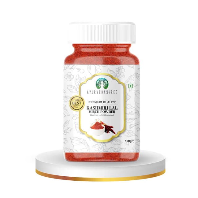 AYURVEDASHREE Kashmiri Chilli Powder (Deggi Mirch, Low Heat) Ground Indian Spice 100gm PET Jar