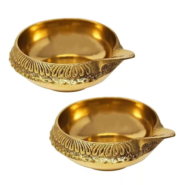 2 Pieces Brass Kuber Diya Oil Lamp for Pooja