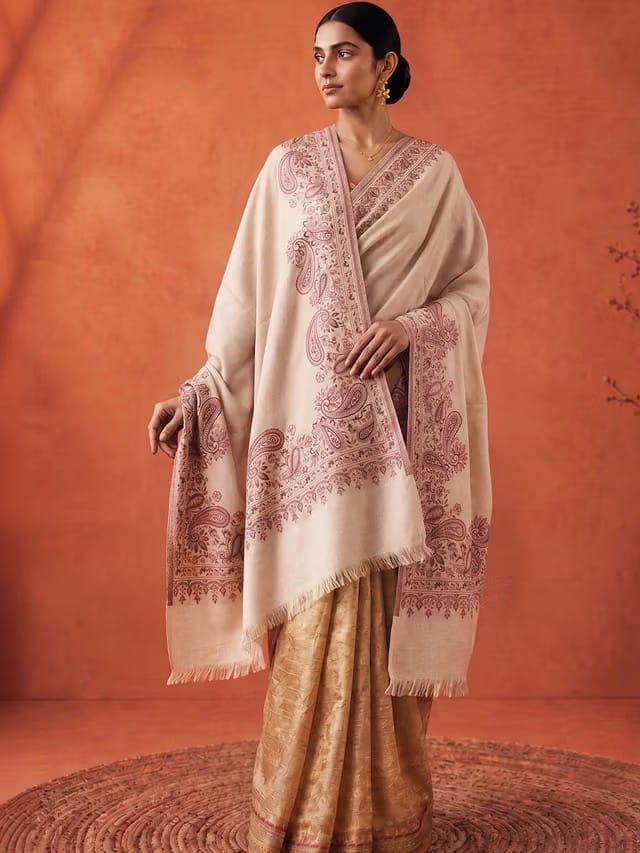 SOURAGYA Women Ethnic Winter Paisley Woven Design Pashmina Shawl