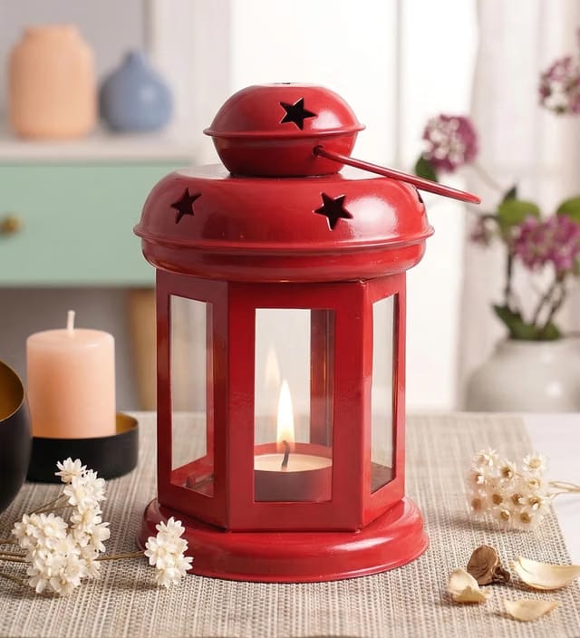 Pepperfry Tealight Candle Stands, 6inch Glass, Multicolour Lantern Stylish Decorative Tea Light Holder for Home &
