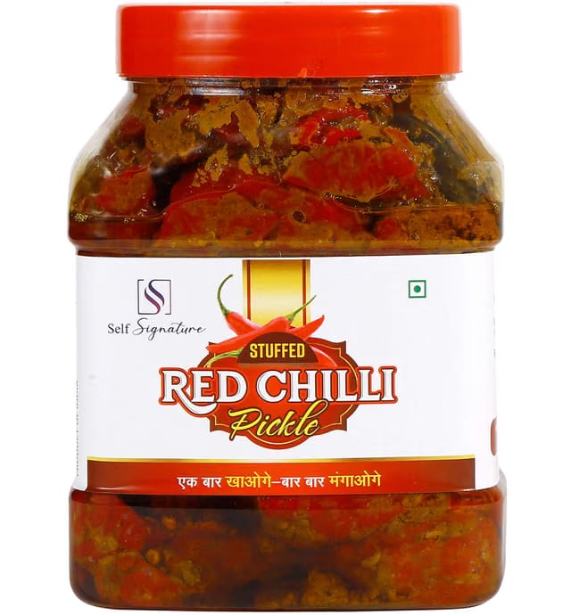 Self SIgnature Homemade Organic Stuffed Banarasi Red Chilli Pickle, Mirchi Ka Achaar