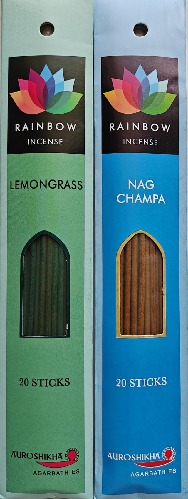 Auroshikha Rainbow Incense Sticks Trial Pack of 2 Fragrance- Nag Champa and Lemongrass Fragrances